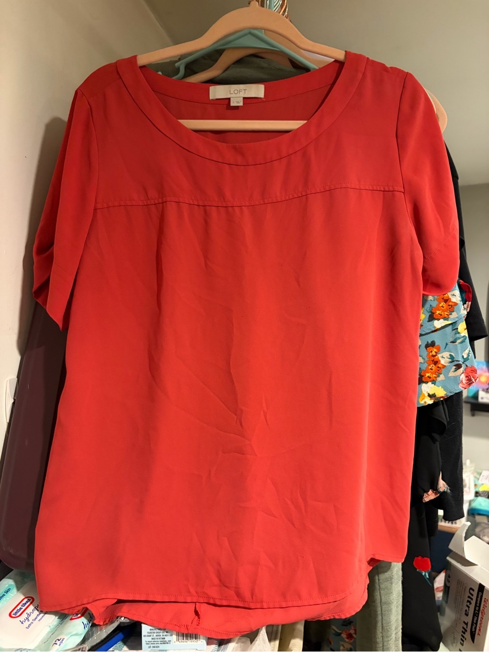 LOFT Coral-Red Short Sleeve Blouse